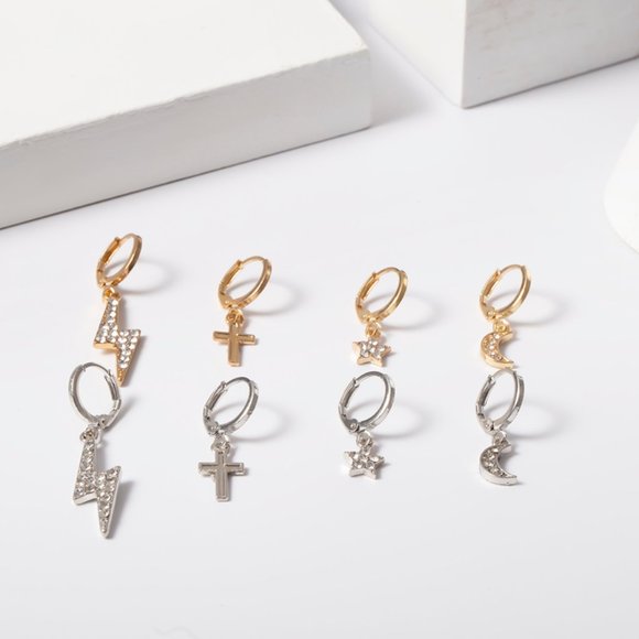 Stars Cross 4 Huggie Earrings Set - Picture 4 of 8